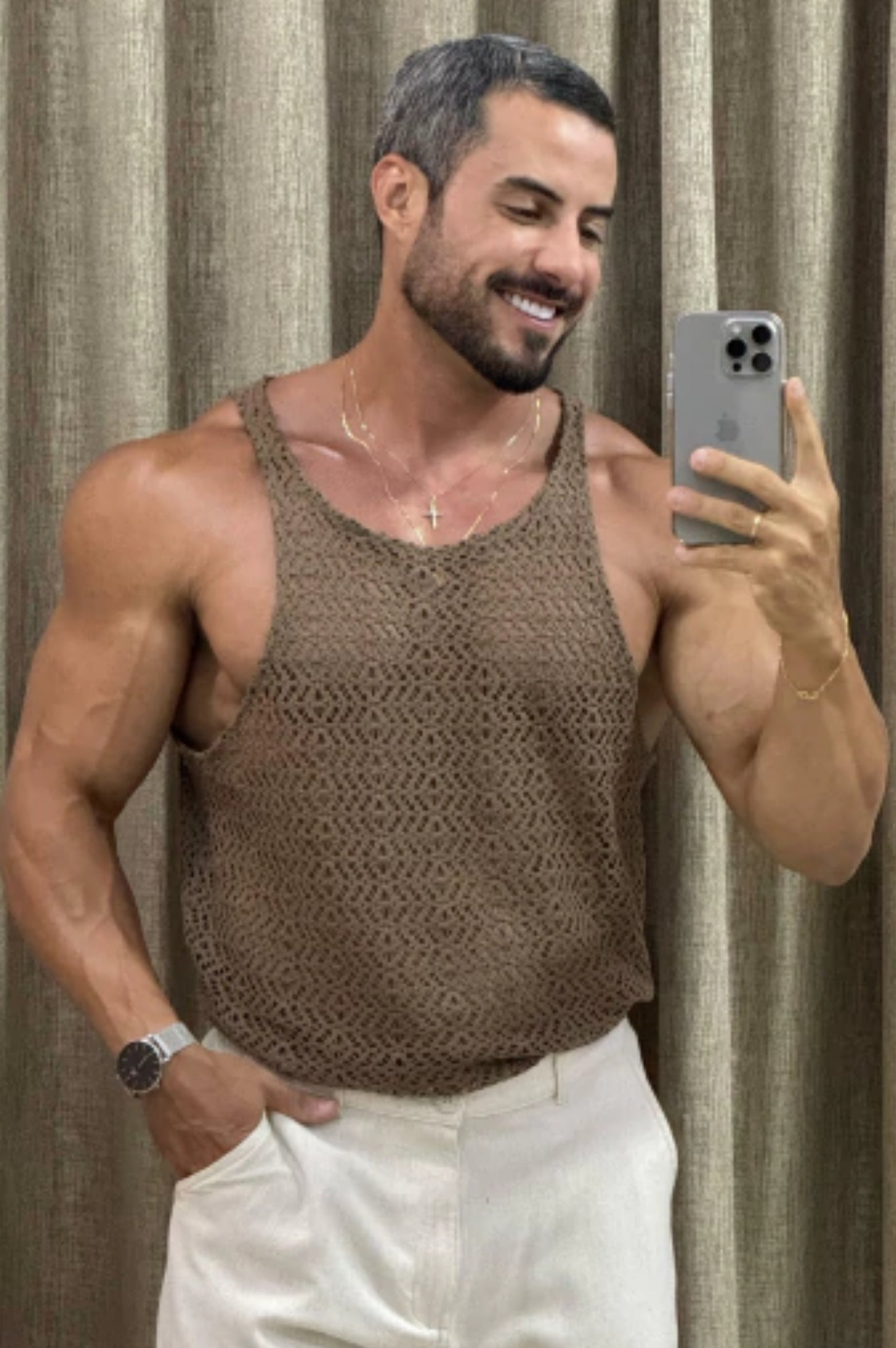 Regata Crochê Marrom - Up