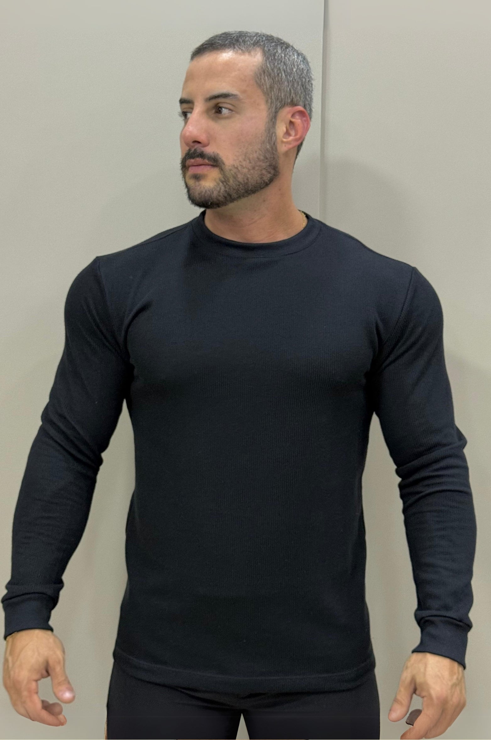 Camiseta Itália Canelada Preto Manga Longa - Up