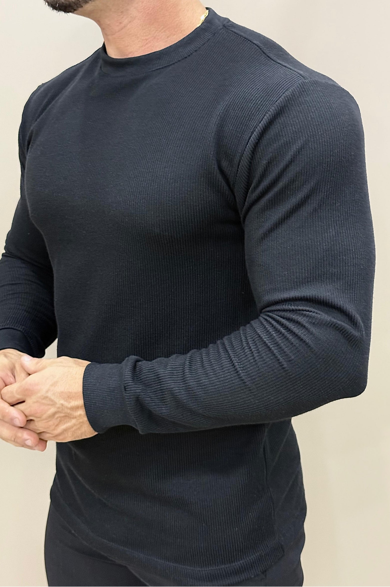 Camiseta Itália Canelada Preto Manga Longa - Up