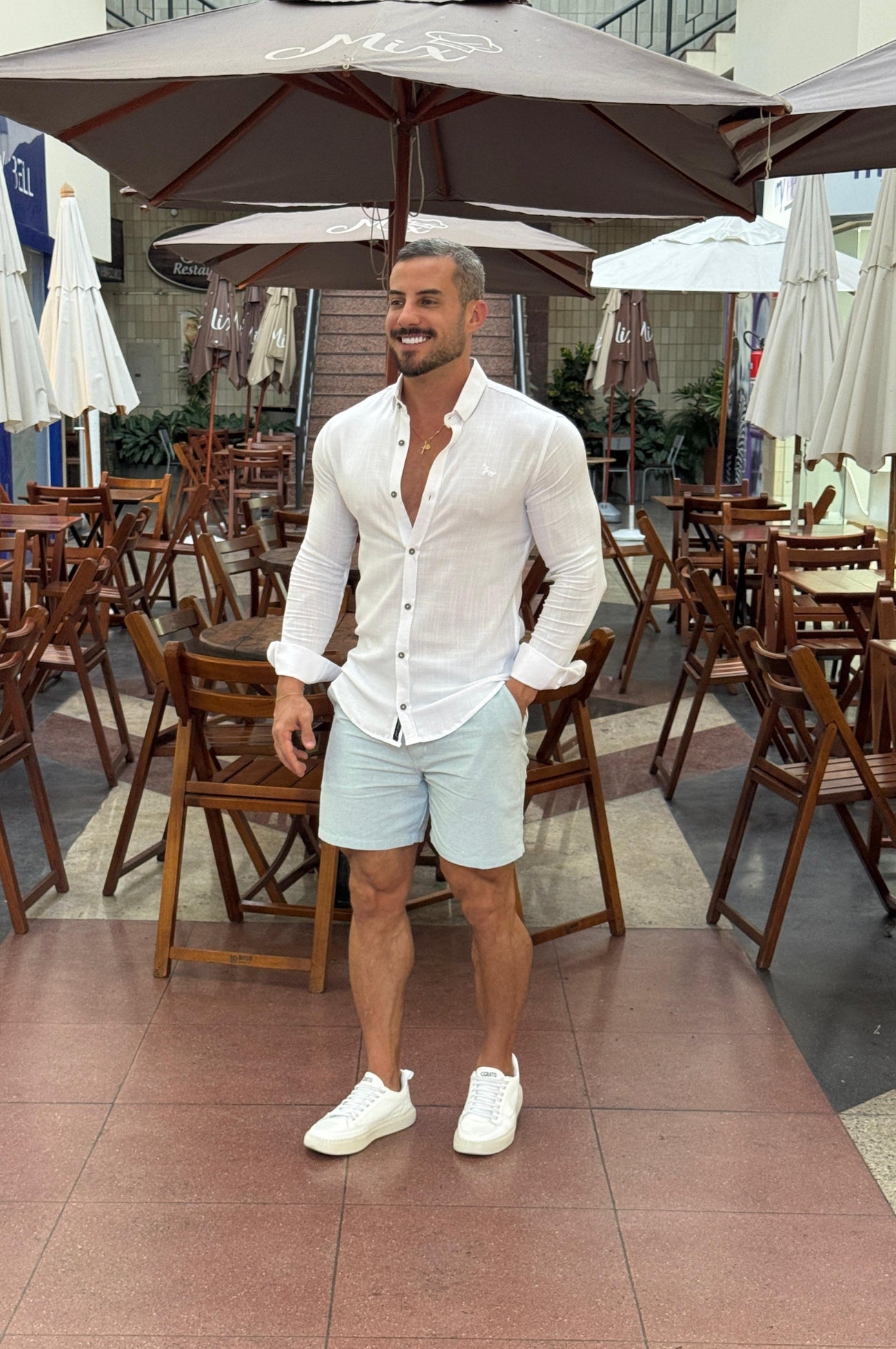 Camisa Resort Slim Fit Gola Italiana Elastano Manga Longa - Up