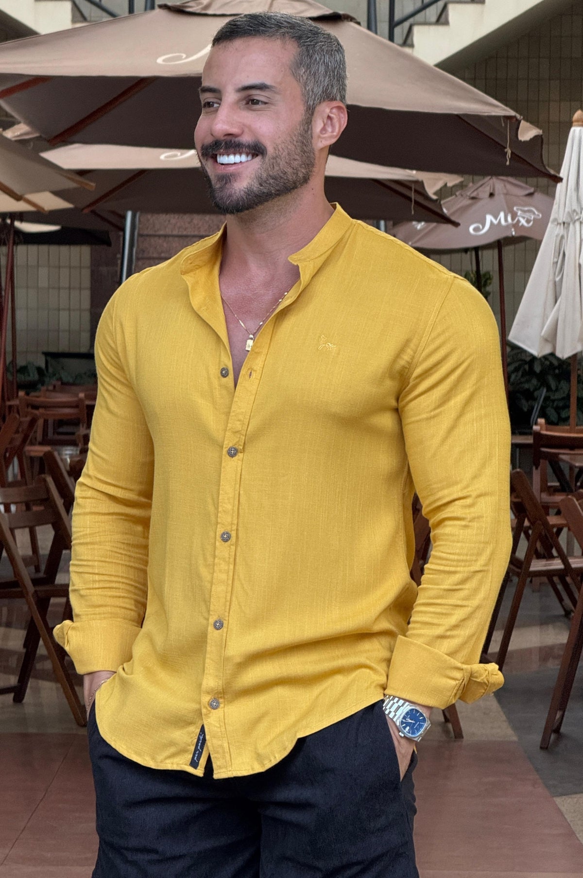 Camisa Resort Gola Padre Manga Longa - Up