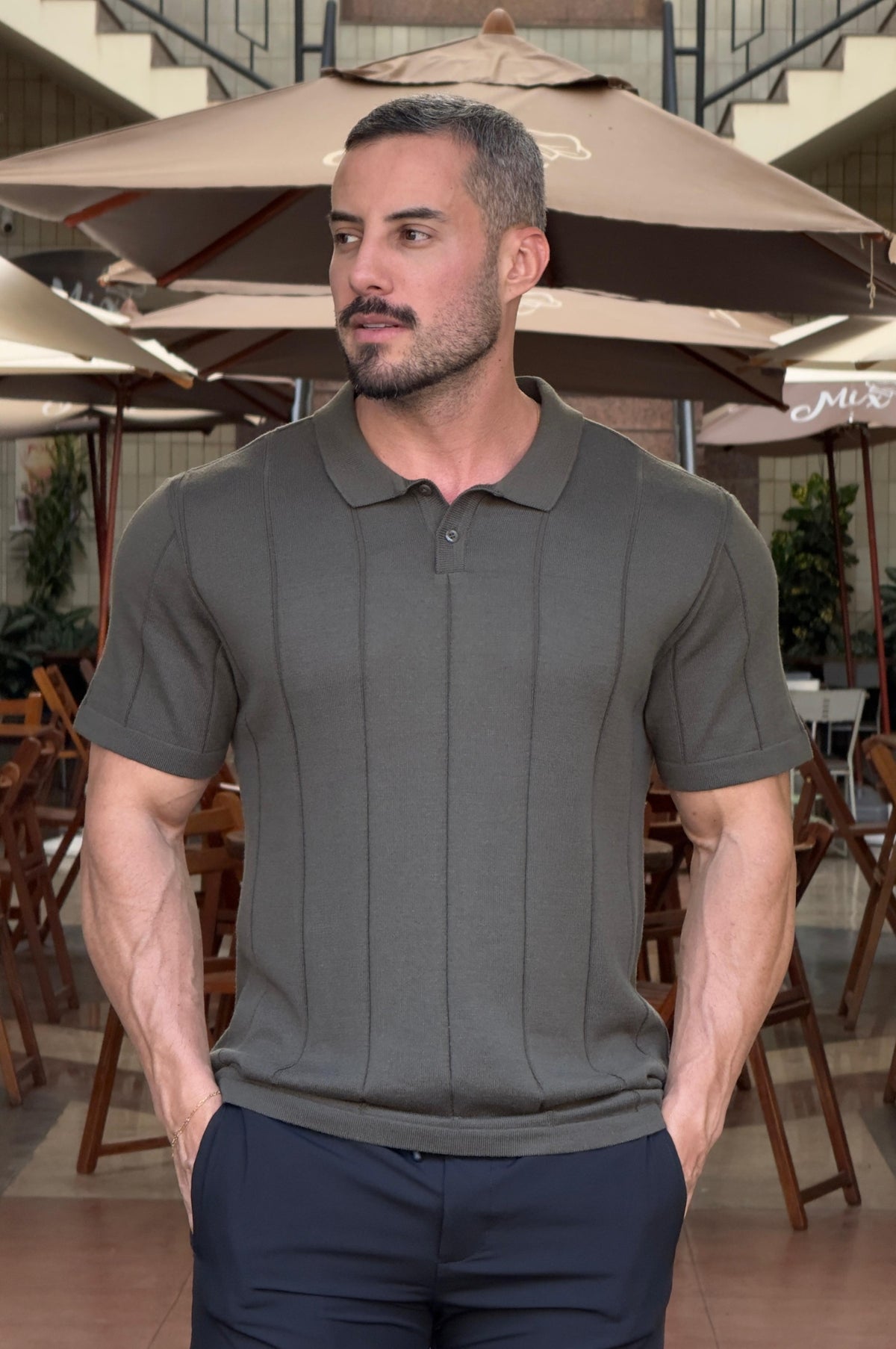 Camisa Polo Tricot Verde Militar - Up