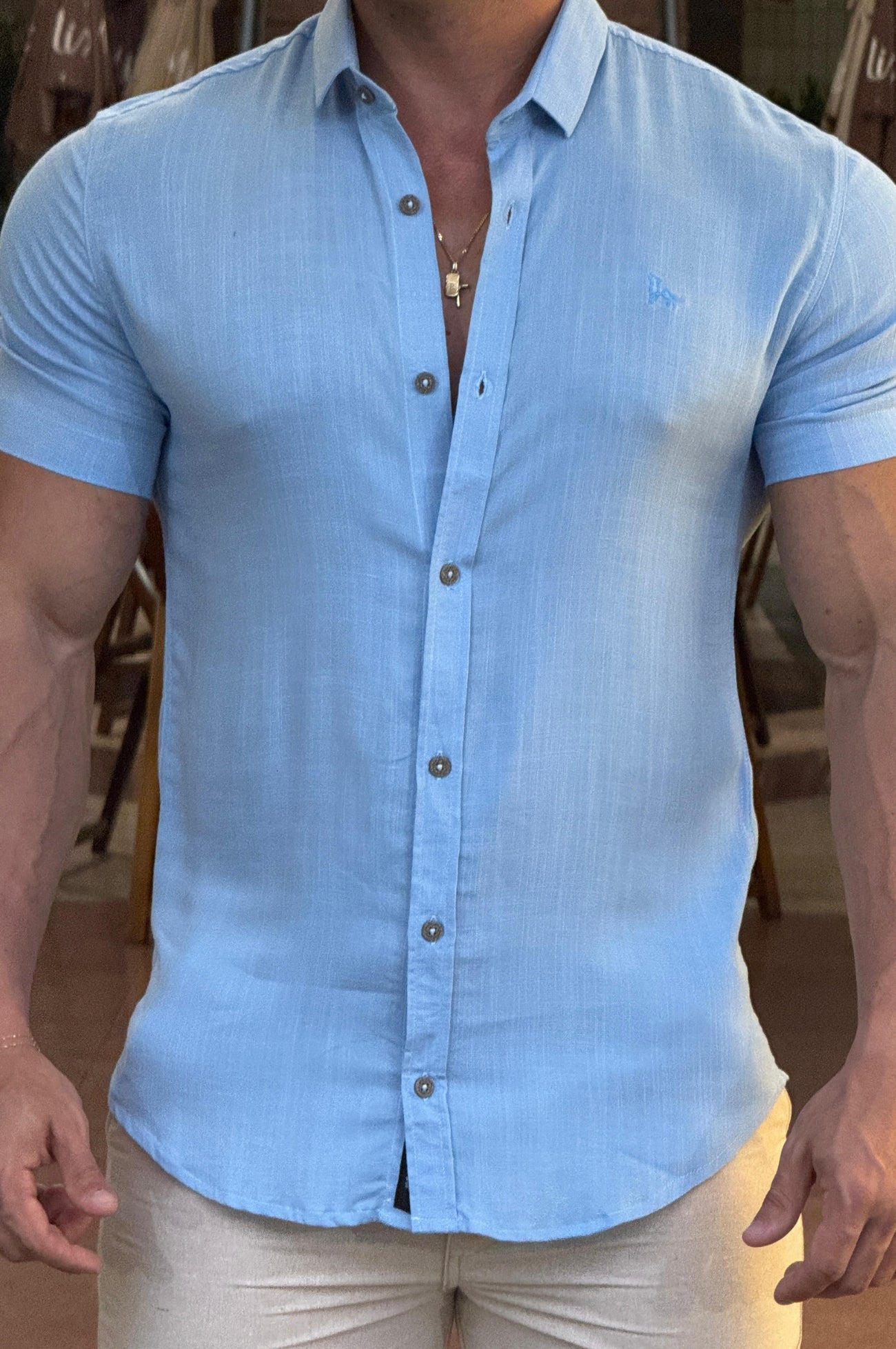 Camisa Resort Slim Fit Gola Italiana Elastano Manga Curta - Up