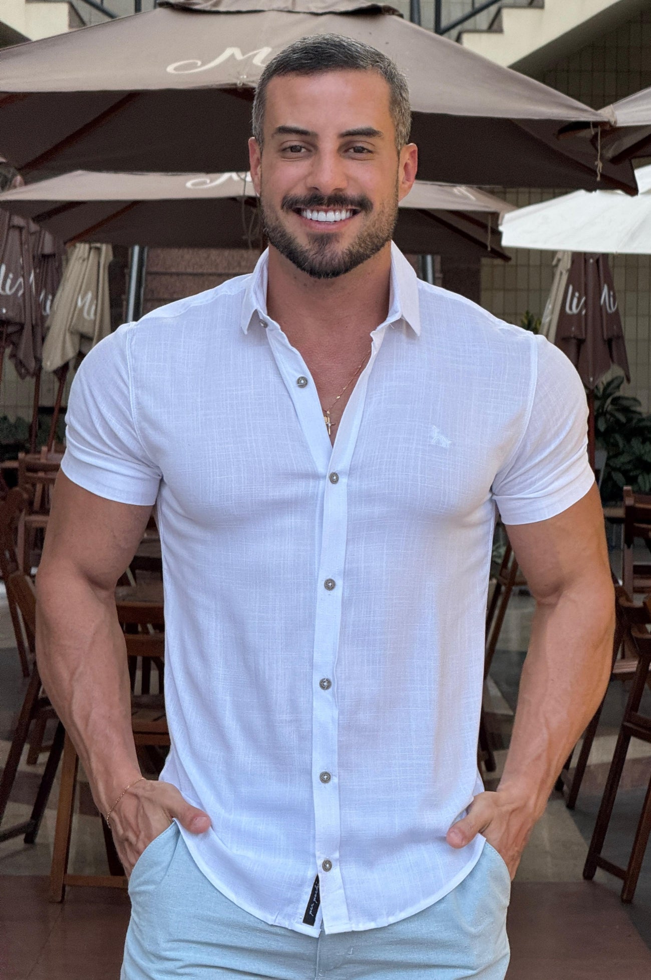 Camisa Resort Slim Fit Gola Italiana Elastano Manga Curta - Up