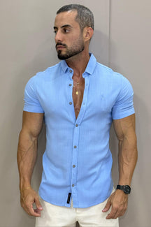 Camisa Resort Slim Fit Gola Italiana Elastano Manga Curta - Up