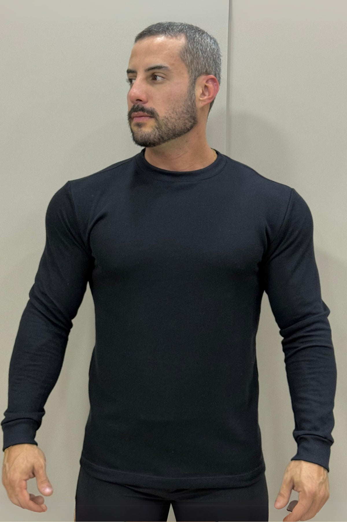 Camiseta Itália Canelada Preto Manga Longa - Up