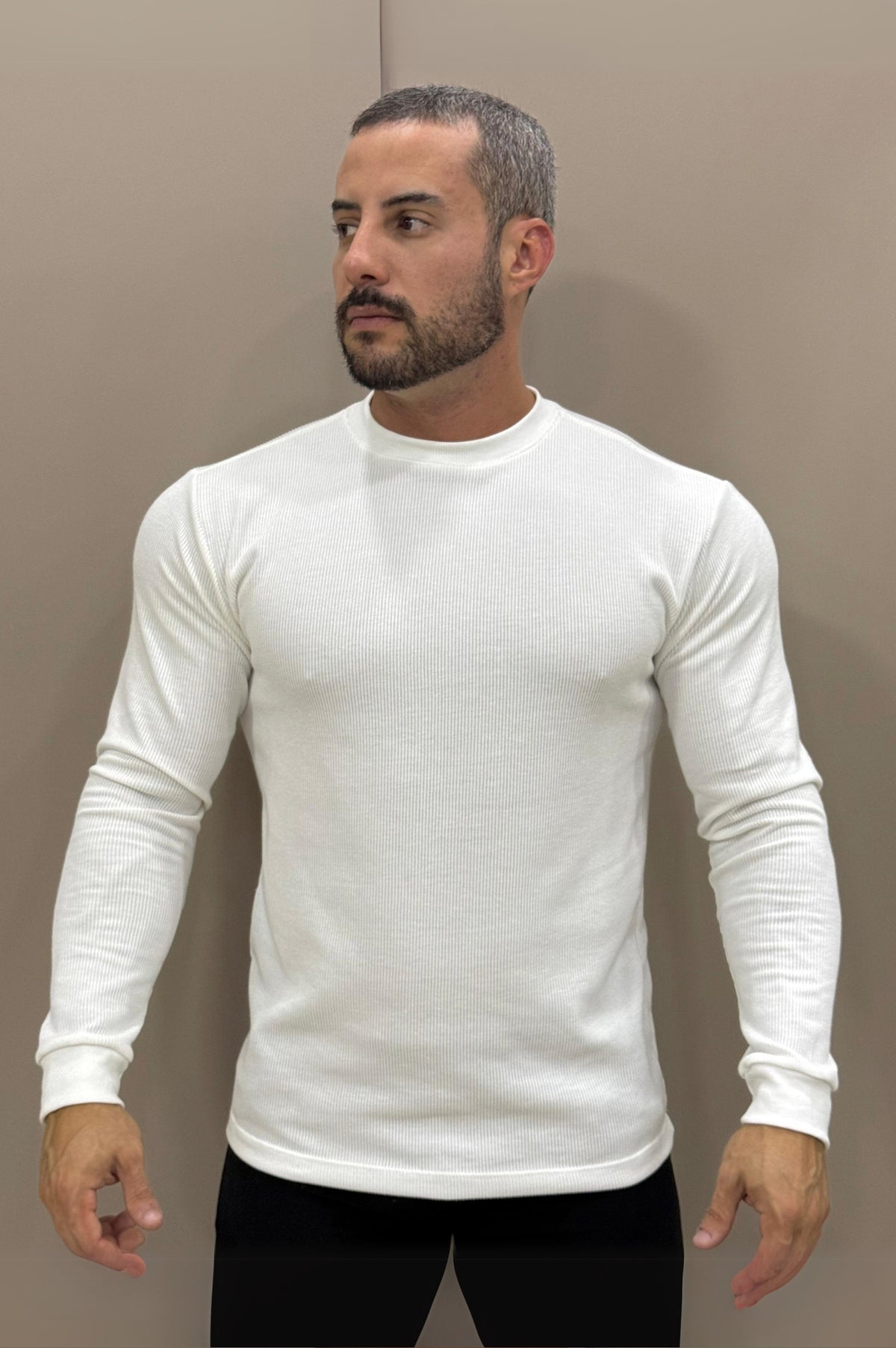 Camiseta Itália Canelada Branco Manga Longa - Up