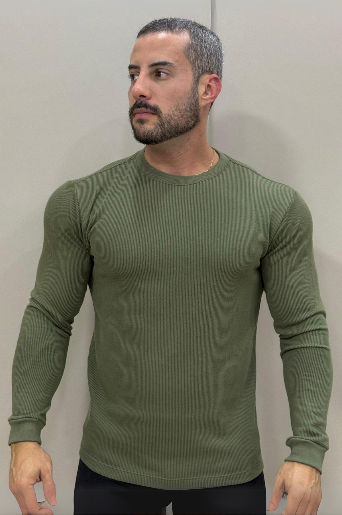 Camiseta Itália Canelada Verde Manga Longa - Up