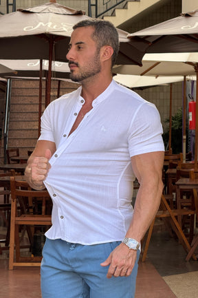 Camisa Resort Gola Padre Slim Fit Elastano Manga Curta - Up
