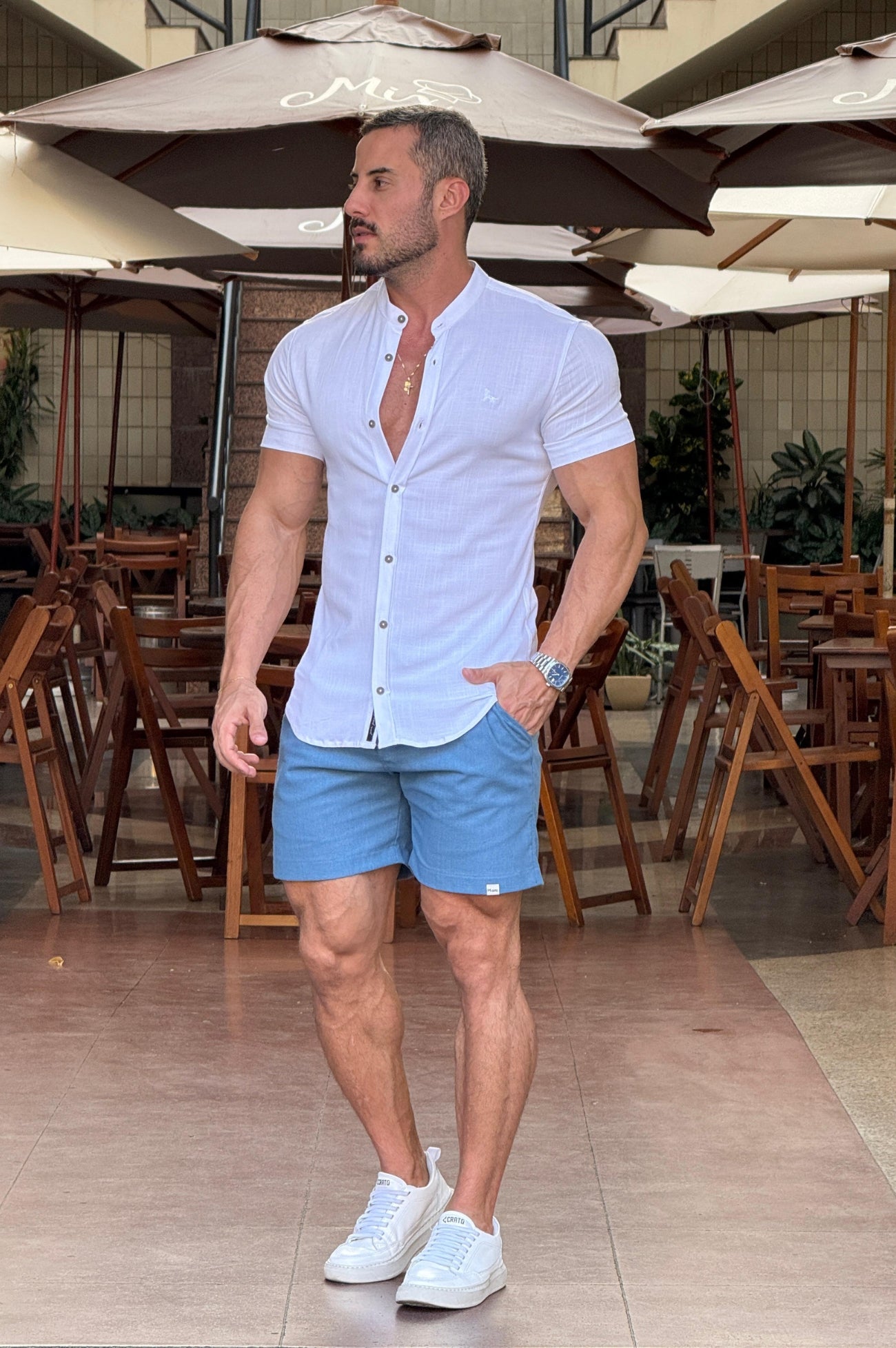 Camisa Resort Gola Padre Slim Fit Elastano Manga Curta - Up