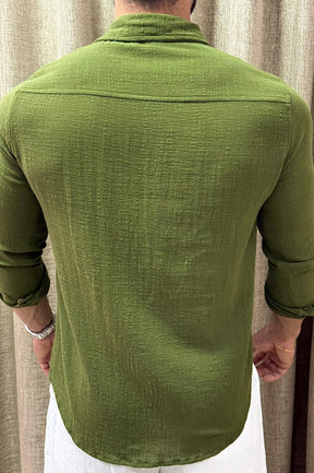 Camisa Algodão Rústico Verde Militar Manga Longa - Up
