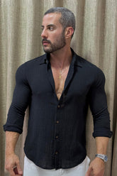Camisa Algodão Rústico Preto Manga Longa - Up