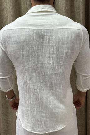 Camisa Algodão Rústico Branco Manga Longa - Up