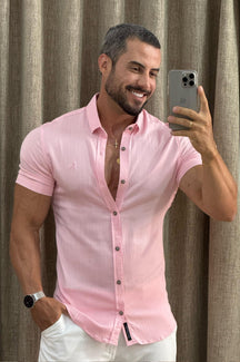 Camisa Resort Slim Fit Gola Italiana Elastano Manga Curta - Up