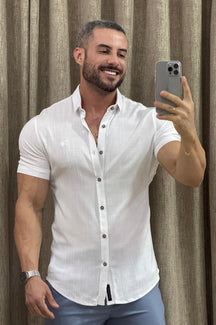 Camisa Resort Slim Fit Gola Italiana Elastano Manga Curta - Up