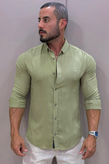 Camisa Resort Slim Fit Gola Italiana Elastano Manga Longa - Up