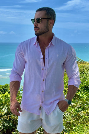 Camisa 100% Puro Linho Rosa Manga Longa - Up