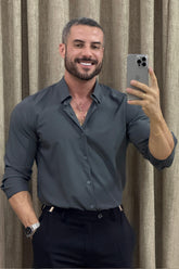 Camisa Social Tecnológica Cinza Chumbo - Up