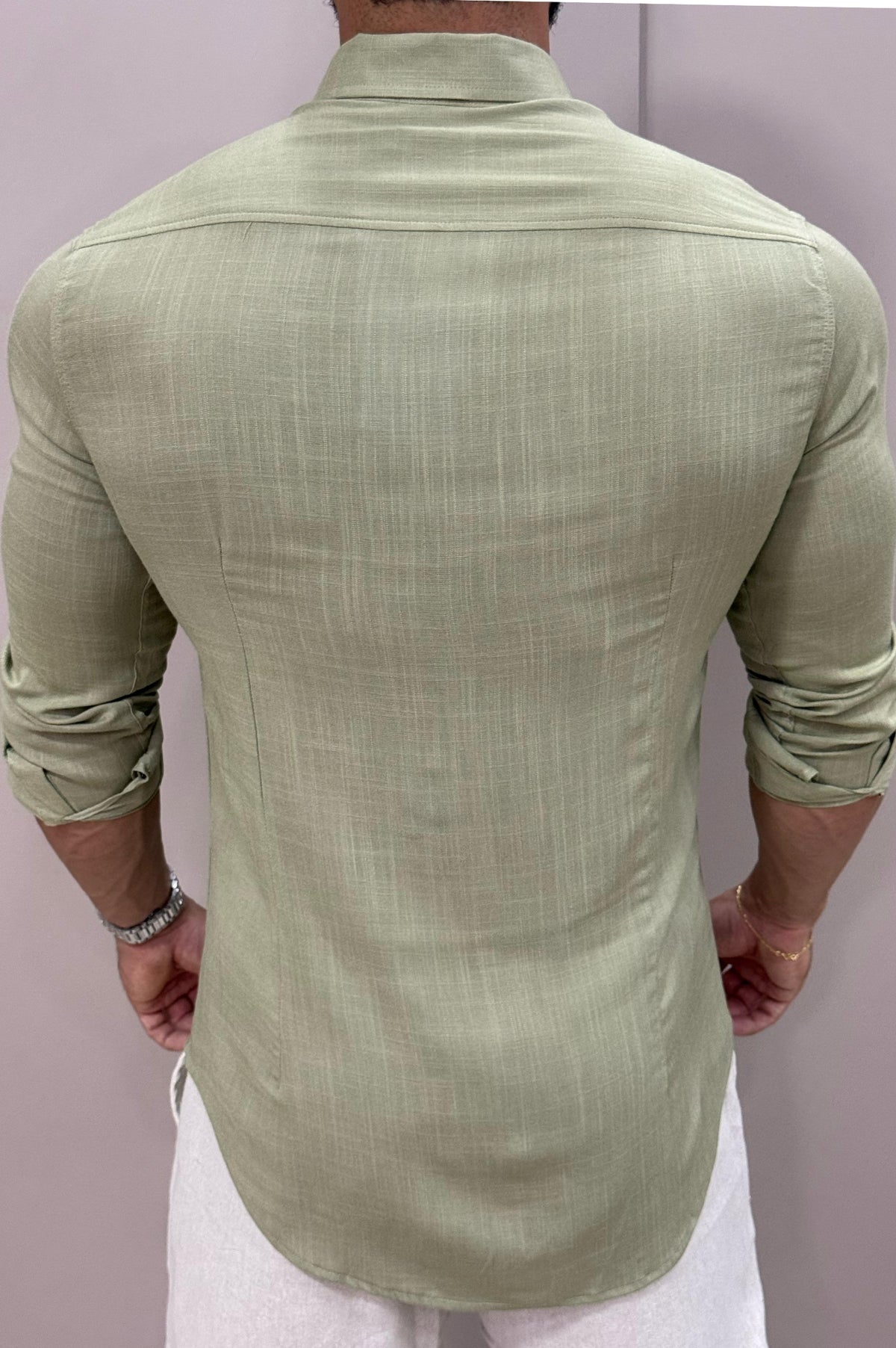 Camisa Resort Verde Slim Fit Gola Italiana Elastano Manga Longa - Up