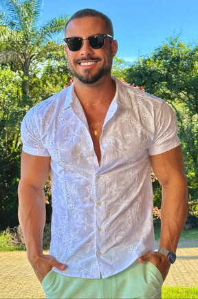 Camisa Mar Gola Cubana Bordada Branco - Up