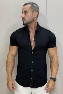 Camisa Resort Slim Fit Gola Italiana Elastano Manga Curta - Up