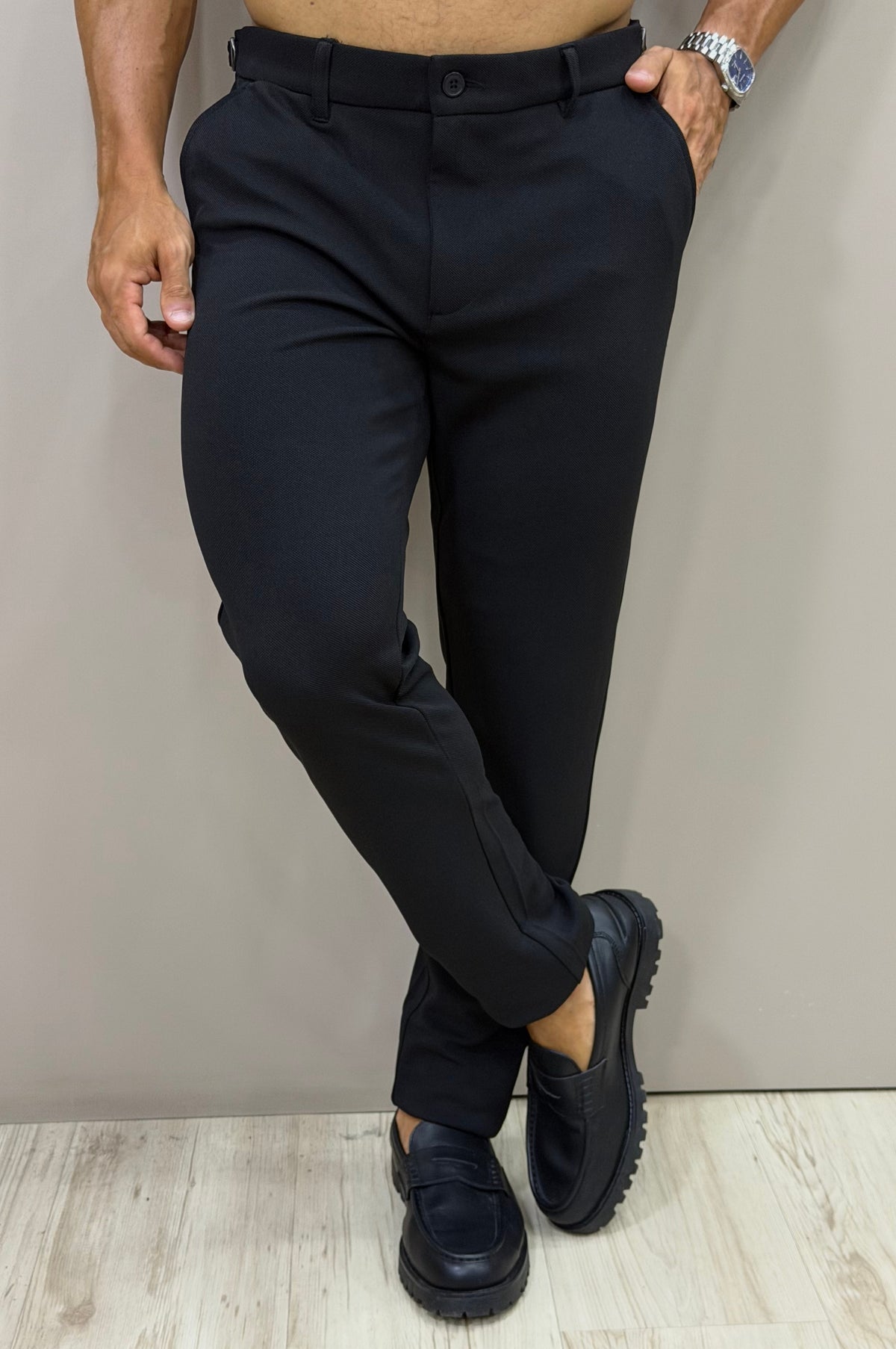 Calça Alfaitaria com Ajuste Lateral Slim Bulggari
