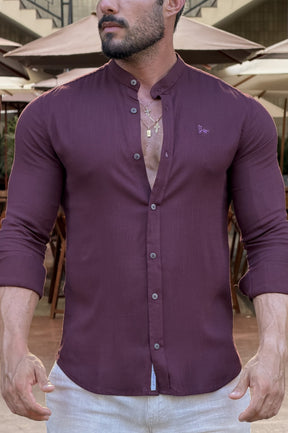 Camisa Resort Slim Fit Gola Padre Elastano Manga Longa - Up