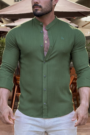 Camisa Resort Slim Fit Gola Padre Elastano Manga Longa - Up