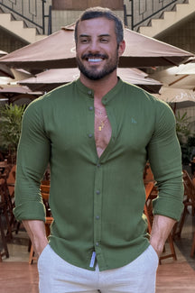 Camisa Resort Slim Fit Gola Padre Elastano Manga Longa - Up