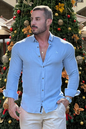 Camisa Resort Slim Fit Gola Italiana Elastano Manga Longa - Up