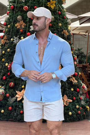 Camisa Resort Slim Fit Gola Italiana Elastano Manga Longa - Up