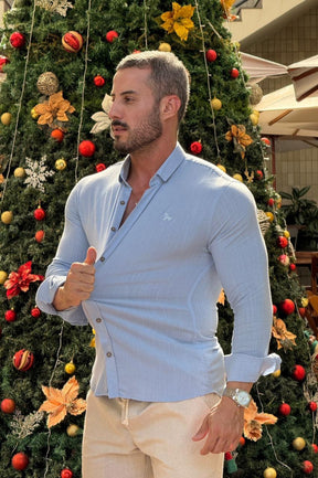 Camisa Resort Slim Fit Gola Italiana Elastano Manga Longa - Up