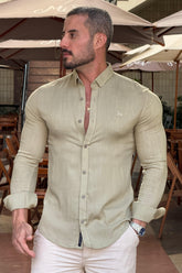 Camisa Resort Slim Fit Gola Italiana Elastano Manga Longa - Up