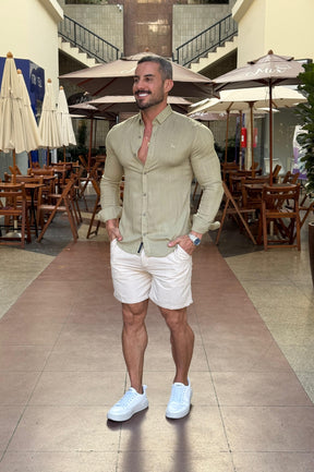 Camisa Resort Slim Fit Gola Italiana Elastano Manga Longa - Up