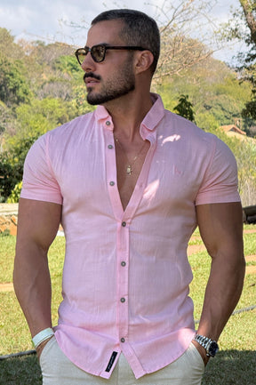 Camisa Resort Slim Fit Gola Italiana Elastano Manga Curta - Up
