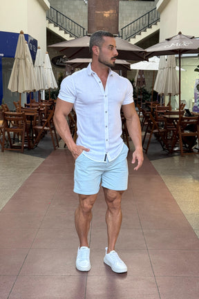 Camisa Resort Slim Fit Gola Italiana Elastano Manga Curta - Up